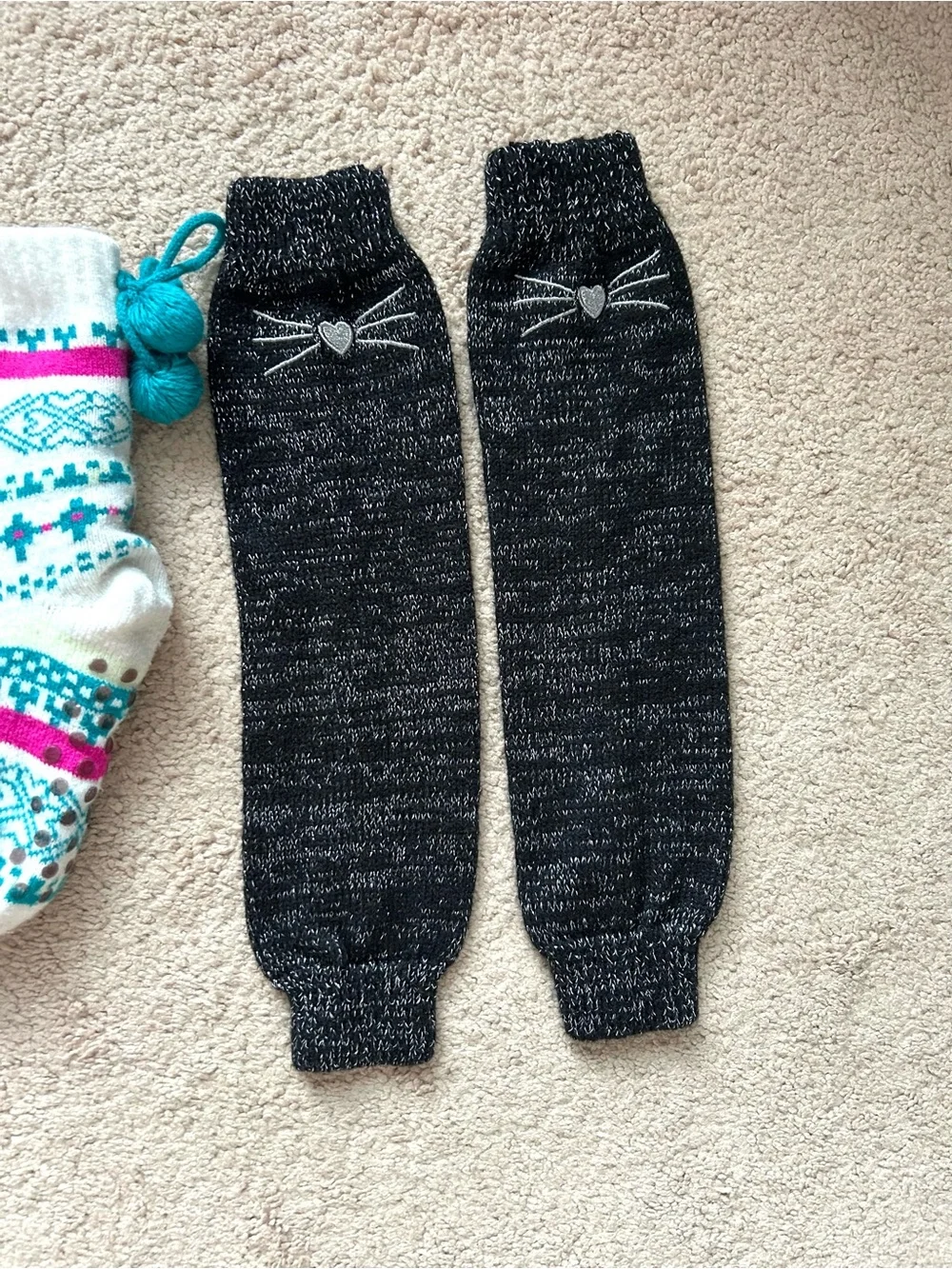 Set of 2 Youth Cozy Cabin Nordic Pom-Pom Crew Socks & 1 Pair Knit Leg Warmers